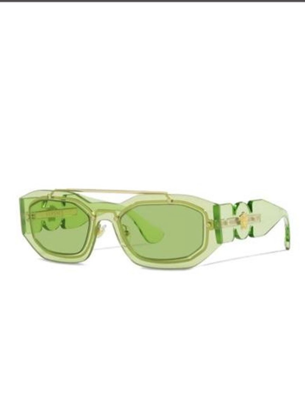 Versace Translucent Green Geometric Sunglasses with Gold Detail Medusa